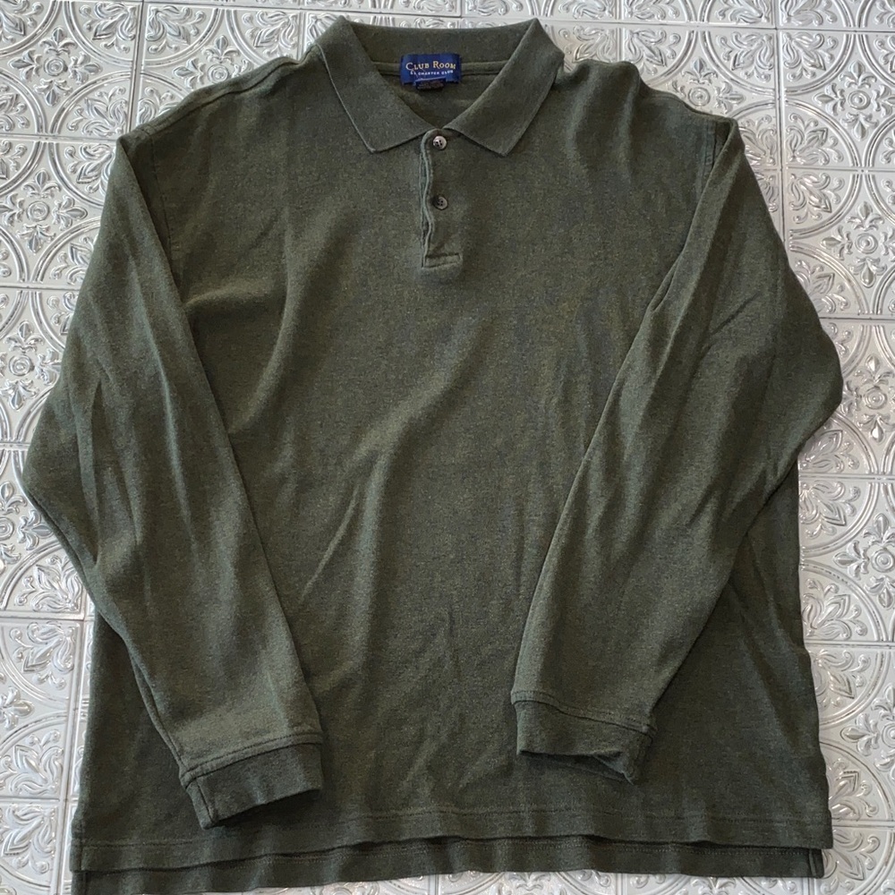 Charter Club Men's Long Sleeve Polo Shirt Olive Green Size M